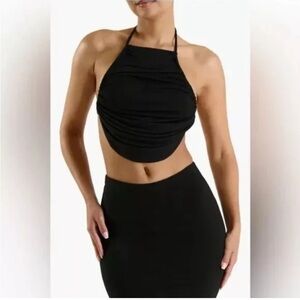 NAKED WARDROBE Black Crop Halter Top Size Medium